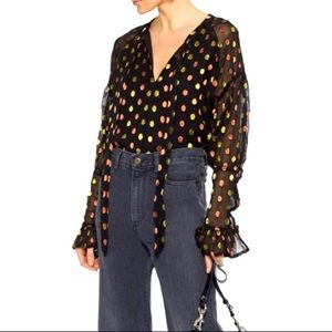 NWT Walter Baker Metallic Dot Bell Sleeve Top
